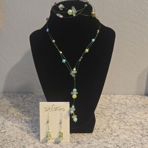Green and Gold Beaded Necklace Set